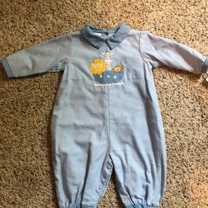 Blue Houndstooth Noah's Ark Appliqué Playsuit NWT